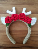 Deer Headband Crochet Pattern - crochet pattern instant download - fawn headband pattern - deer floral crown pattern - 18 inch doll headband